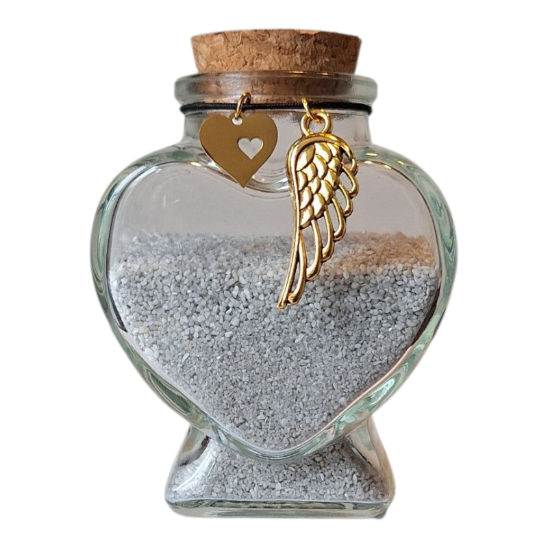 herdenkingsflesje kan gevuld worden met een klein beetje as, een plukje haar, snorhaartjes of andere kleine aandenken