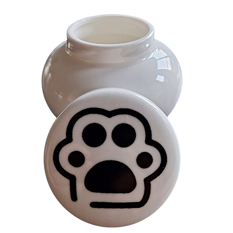 katten urn - wit - met zwarte pootafdruk