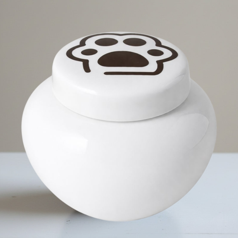 katten urn - wit - met zwarte pootafdruk