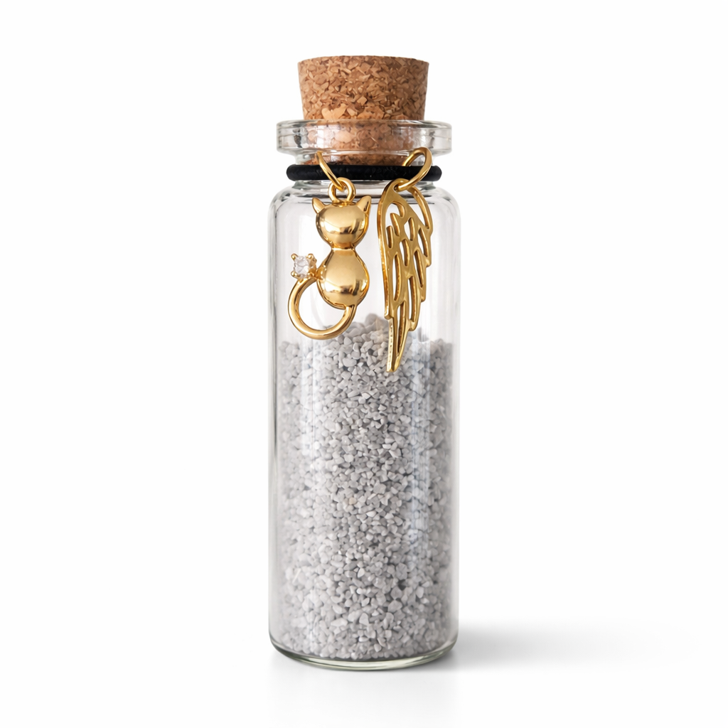 Gedenkfläschchen - Mit Zirkonia-Stein - Katze