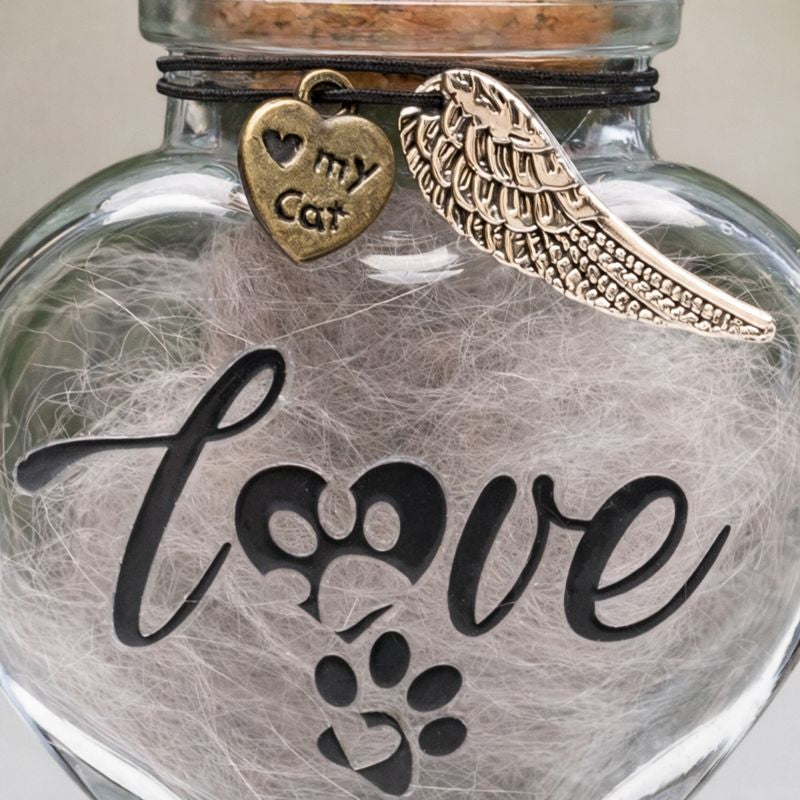 memorial flesje voor hond, gedenkflacon, herinnering hond, aandenken voor hond, bewaren plukjes vacht of wat as,  gedenkflesje voor hond