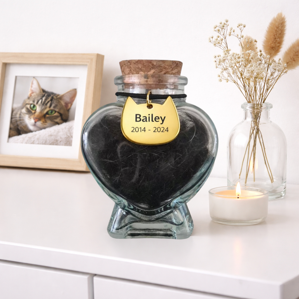 Gedenkflasche – Katze – gravierter Anhänger