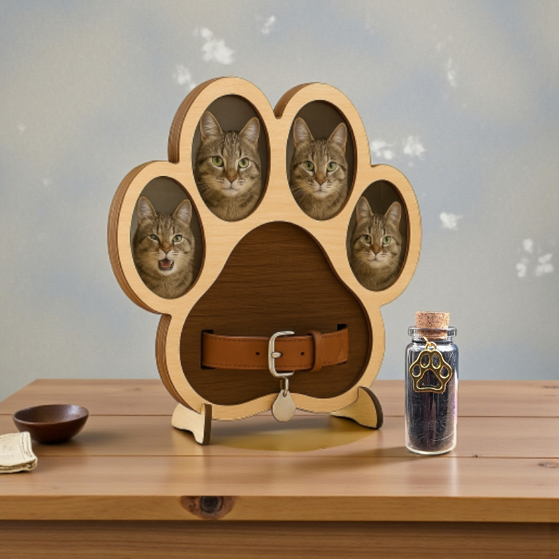 Pootvormige fotolijst met halsbandhouder - Met memorial flesje