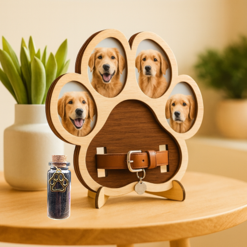 Pootvormige fotolijst met halsbandhouder - Met memorial flesje