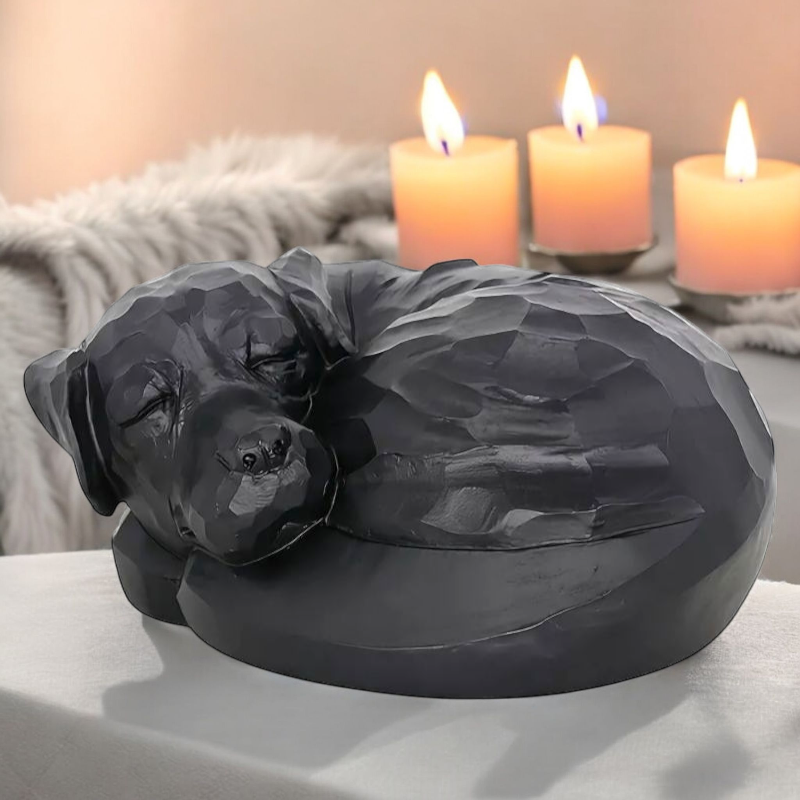 Honden Urn - Zwarte Honden Urn – Slapend Hondje - Een Bijzondere Herinnering aan Jouw Hond - Urn voor Hond - Herdenkingsurn voor Hond - Crematie Urn voor Honden – Duurzame As Urn
