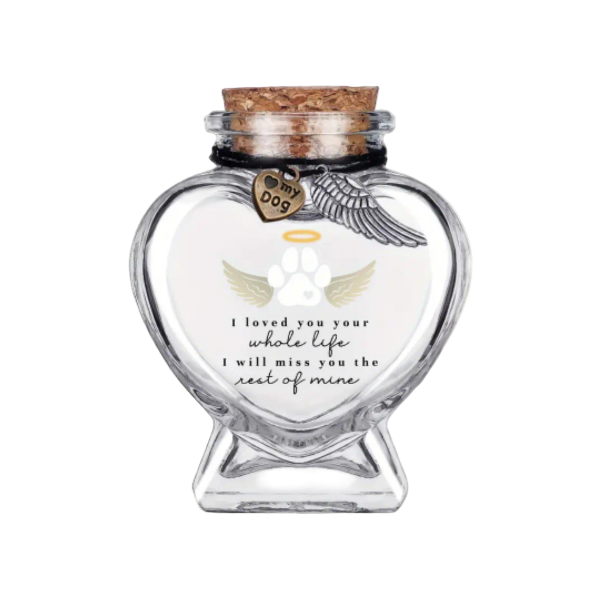 memorial flesje voor hond, gedenkflacon, herinnering hond, aandenken voor hond, bewaren plukjes vacht of wat as,  gedenkflesje voor hond