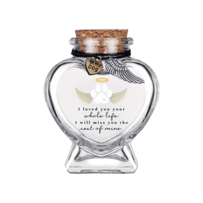 memorial flesje voor hond, gedenkflacon, herinnering hond, aandenken voor hond, bewaren plukjes vacht of wat as,  gedenkflesje voor hond