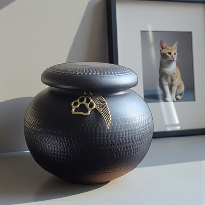 Schwarze Urne - 350 ml - mit Erinnerungsanhängern