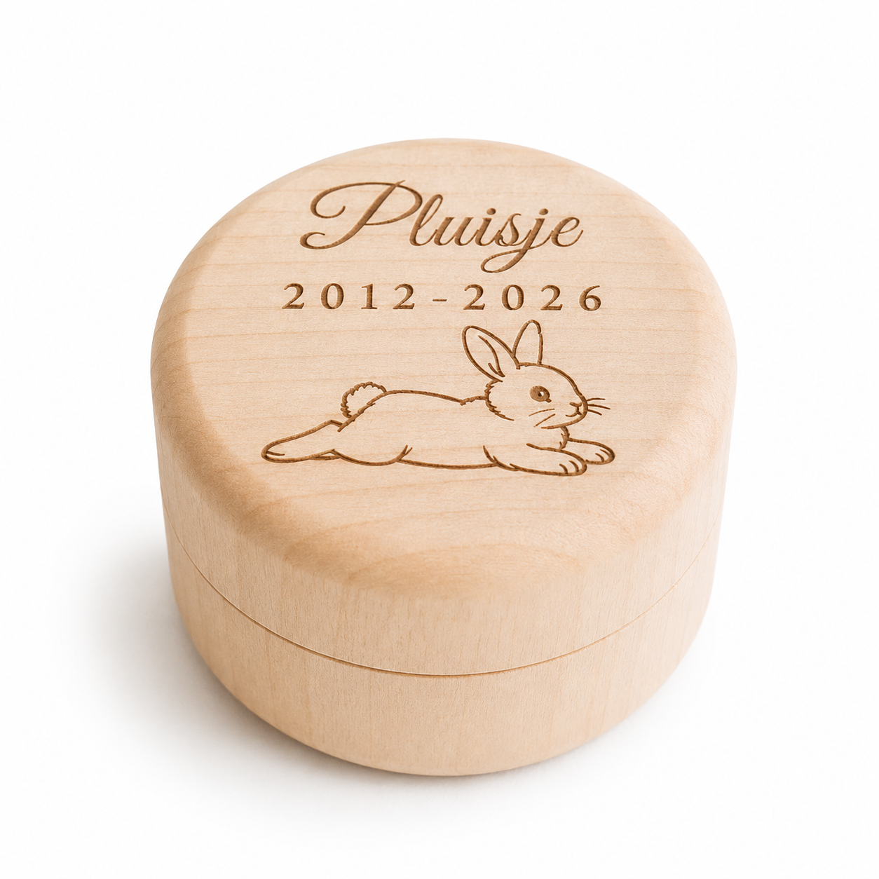 Houten herinneringsdoosje met memorial flesje – Konijn - Gepersonaliseerd