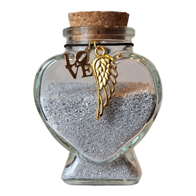 herdenkingsflesje  kan gevuld worden met een klein beetje as, een plukje haar, snorhaartjes of andere kleine aandenken