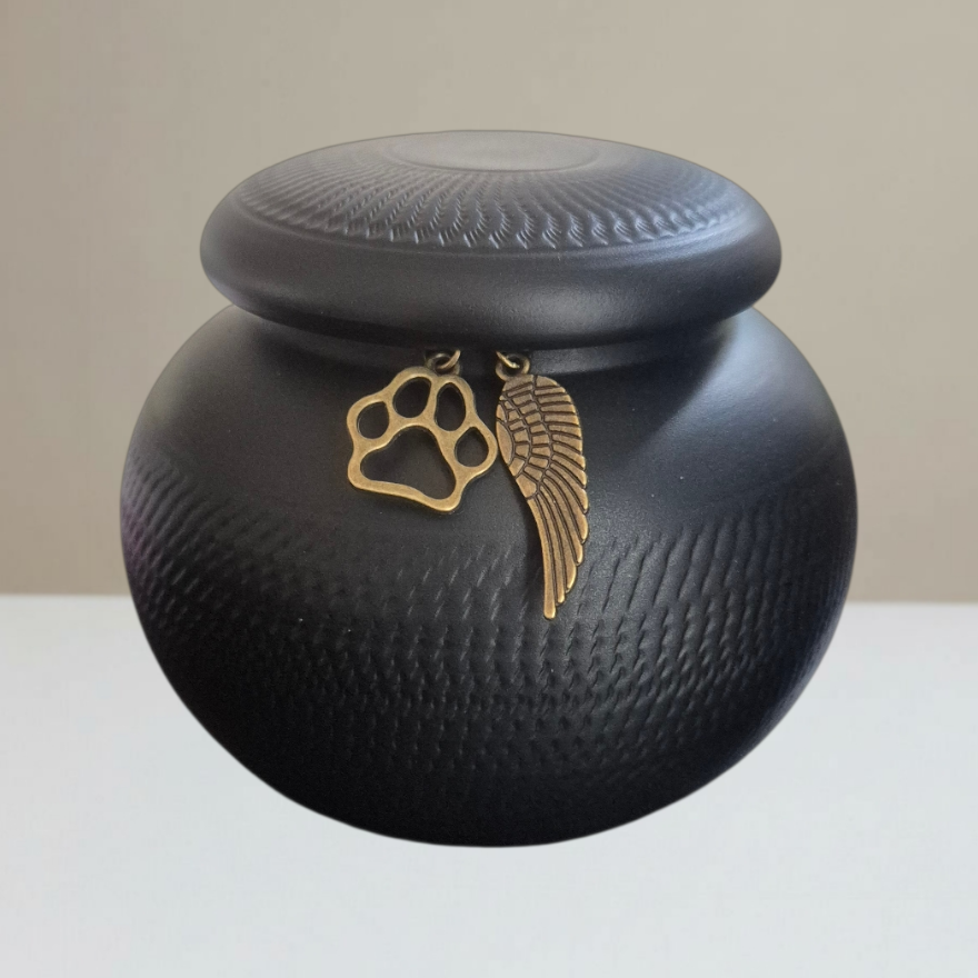 Schwarze Urne - 350 ml - mit Erinnerungsanhängern