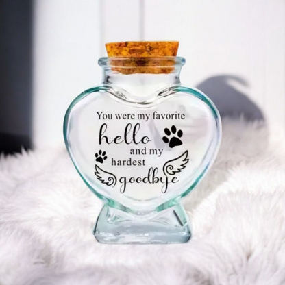 memorial fles voor kat of hond, gedenkflacon, herinnering aan kat of hond, bewaren plukjes vacht van kat of hond