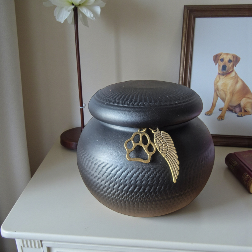 Schwarze Urne - 350 ml - mit Erinnerungsanhängern