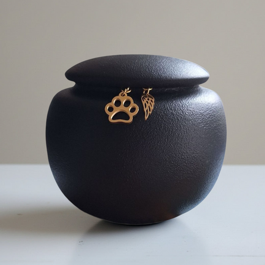 Schwarze Urne - 350 ml - mit Erinnerungsanhängern