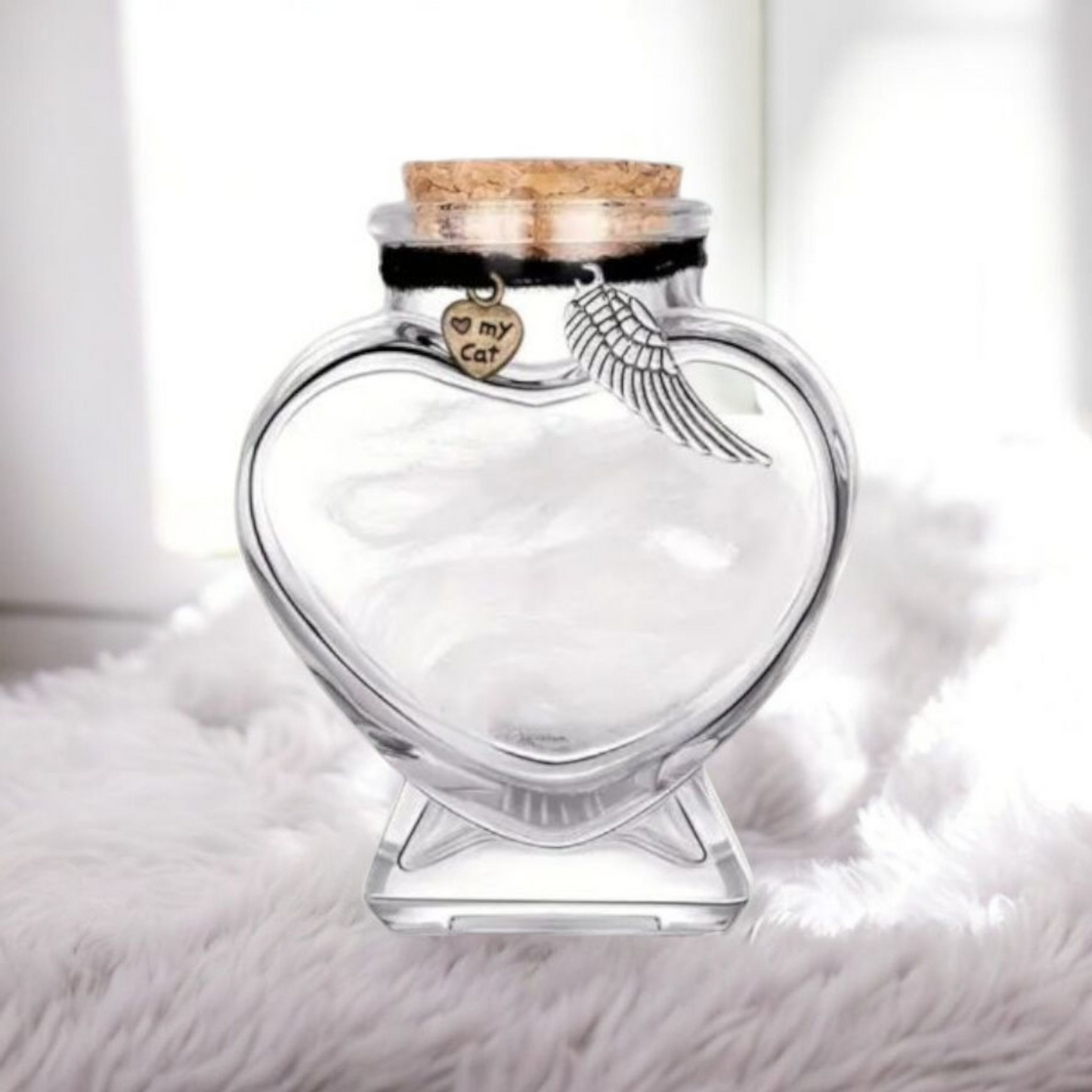 memorial fles voor kat, gedenkflacon, herinnering aan kat, aandenken voor kat, bewaren plukjes vacht, gedenkflesje voor kat