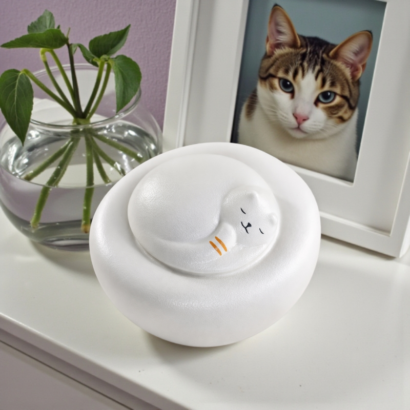 Tijdloze witte urn voor kat als liefdevolle herinnering