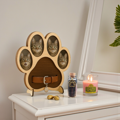 Pootvormige fotolijst met halsbandhouder - Met memorial flesje - kat