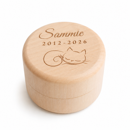 Houten herinneringsdoosje met memorial flesje – Kat - Gepersonaliseerd