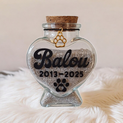 Herinneringsflesje voor As of Haar van je Huisdier. Bedrukt met naam huisdier.