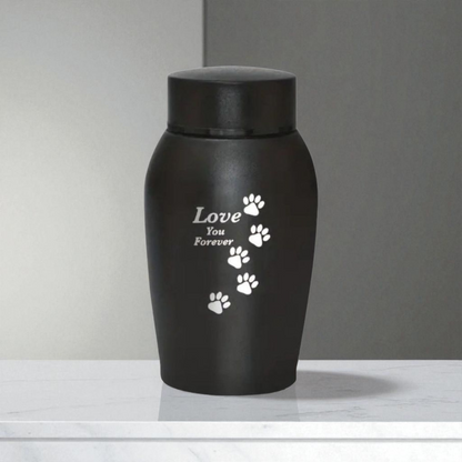 Zwarte RVS Urn met Pootafdrukjes – Love you forever - 500 ML