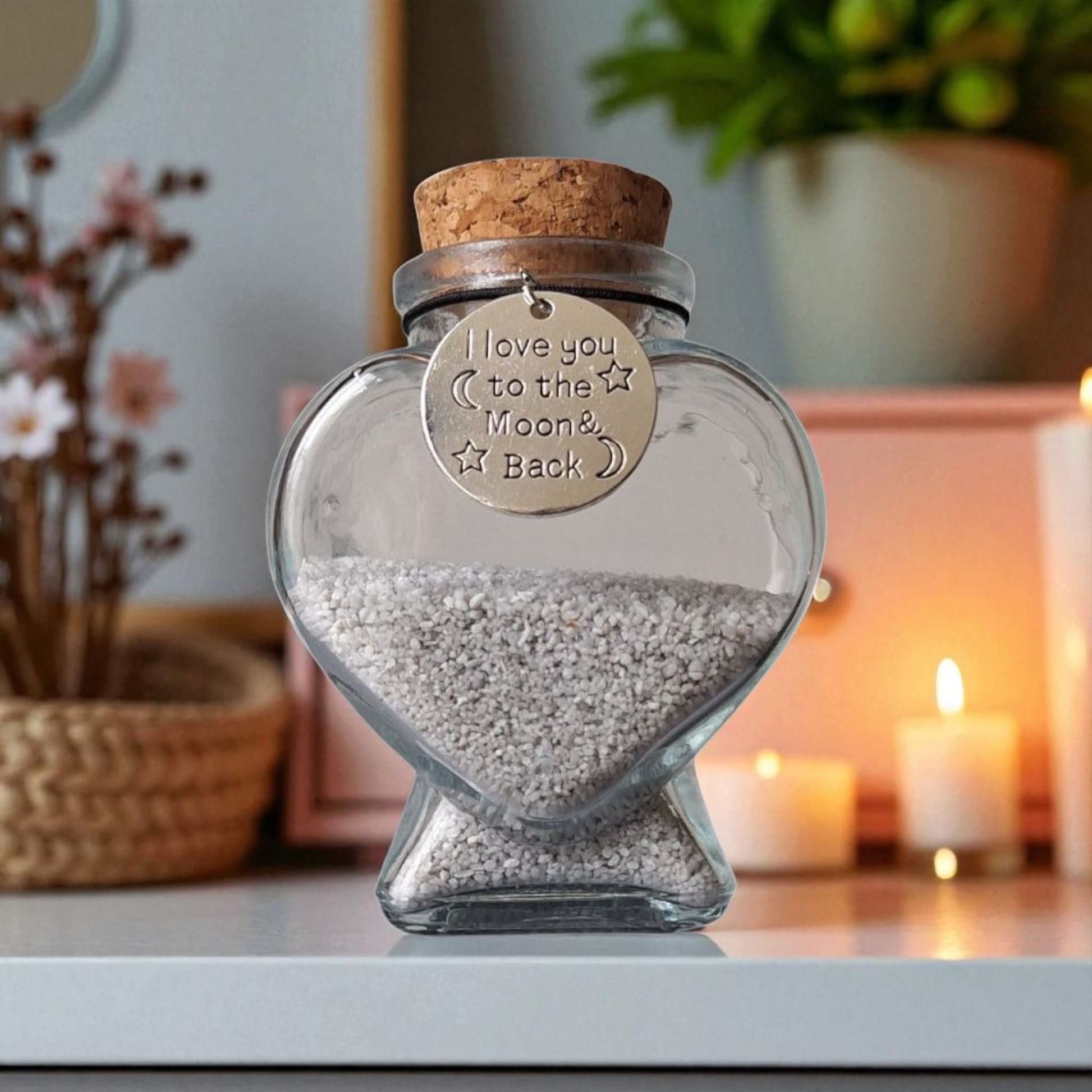 Memorial flesje met  Ronde hanger - i love you to the moon and back