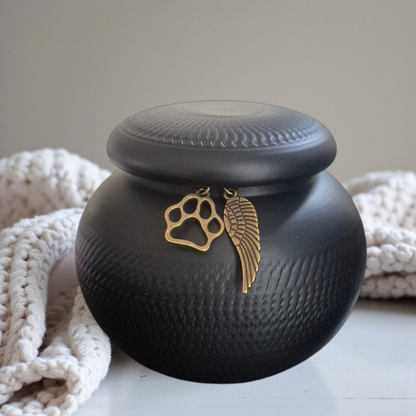 Schwarze Urne - 350 ml - mit Erinnerungsanhängern