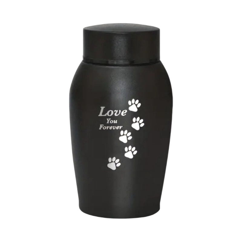 Zwarte RVS Urn met Pootafdrukjes – Love you forever - 500 ML
