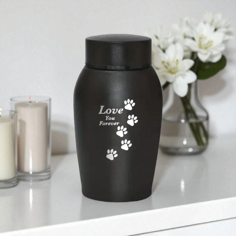 Zwarte RVS Urn met Pootafdrukjes – Love you forever - 500 ML