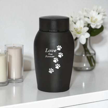 Zwarte RVS Urn met Pootafdrukjes – Love you forever - 500 ML